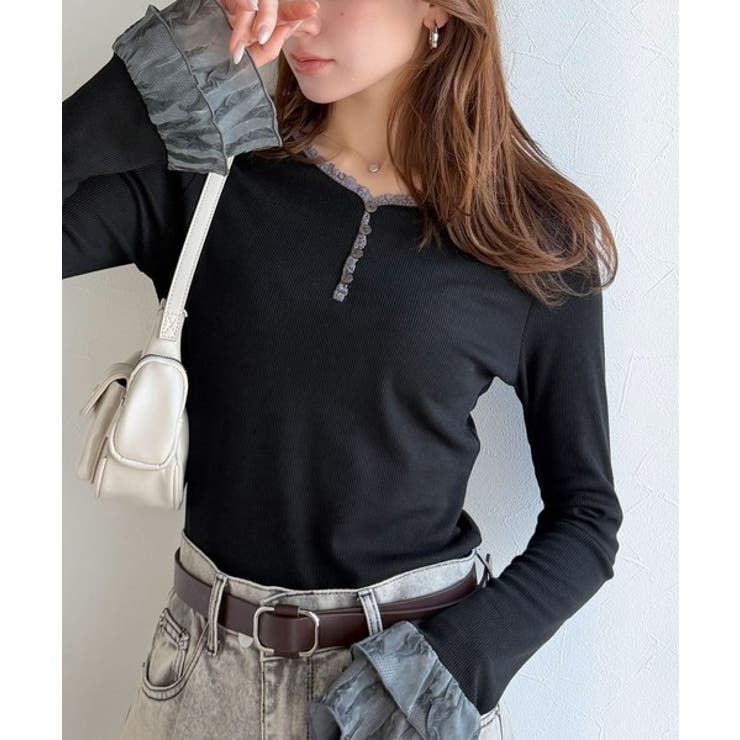 【mily bilet】大人フェミニンを叶える。袖フリルレースヘンリーネックトッ… | Classical Elf  | 詳細画像9 