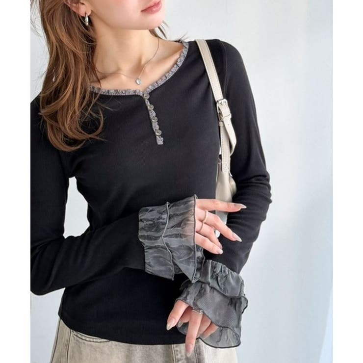 【mily bilet】大人フェミニンを叶える。袖フリルレースヘンリーネックトッ… | Classical Elf  | 詳細画像10 