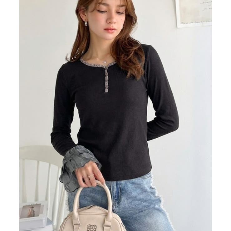 【mily bilet】大人フェミニンを叶える。袖フリルレースヘンリーネックトッ… | Classical Elf  | 詳細画像11 