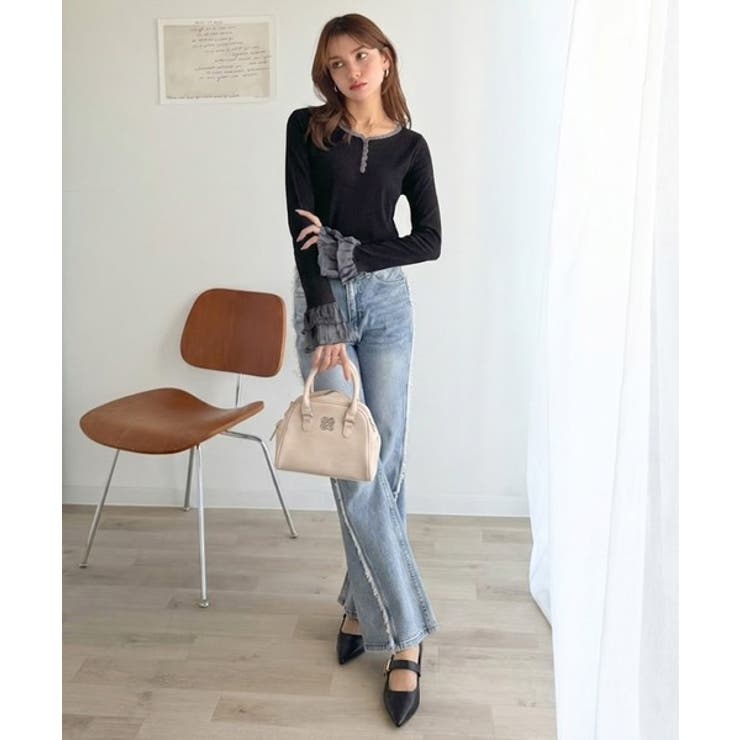 【mily bilet】大人フェミニンを叶える。袖フリルレースヘンリーネックトッ… | Classical Elf  | 詳細画像12 