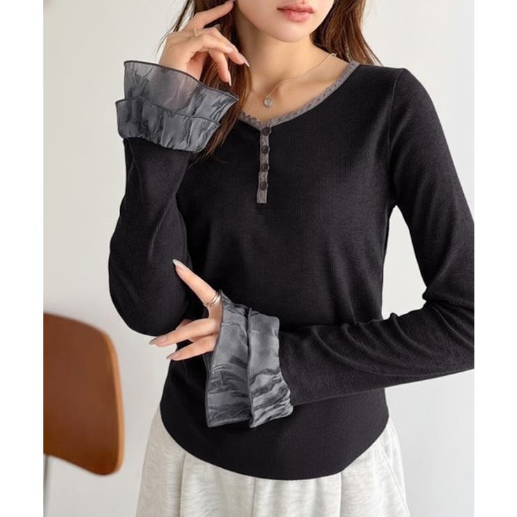 【mily bilet】大人フェミニンを叶える。袖フリルレースヘンリーネックトッ… | Classical Elf  | 詳細画像13 