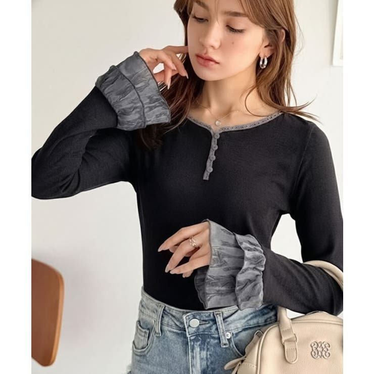 【mily bilet】大人フェミニンを叶える。袖フリルレースヘンリーネックトッ… | Classical Elf  | 詳細画像15 