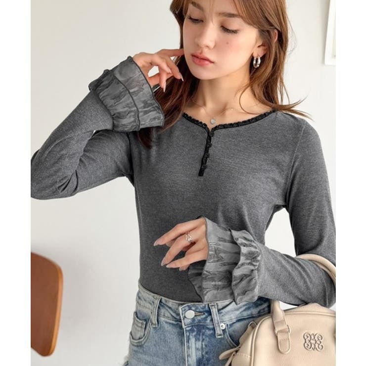 【mily bilet】大人フェミニンを叶える。袖フリルレースヘンリーネックトッ… | Classical Elf  | 詳細画像17 