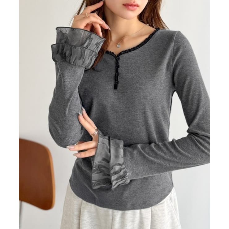 【mily bilet】大人フェミニンを叶える。袖フリルレースヘンリーネックトッ… | Classical Elf  | 詳細画像21 