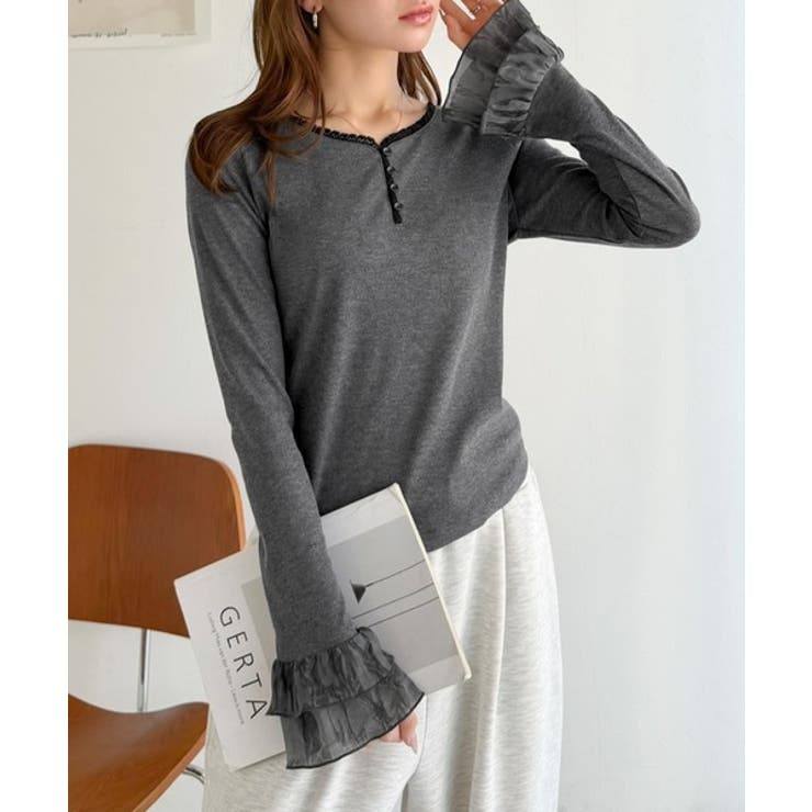 【mily bilet】大人フェミニンを叶える。袖フリルレースヘンリーネックトッ… | Classical Elf  | 詳細画像23 