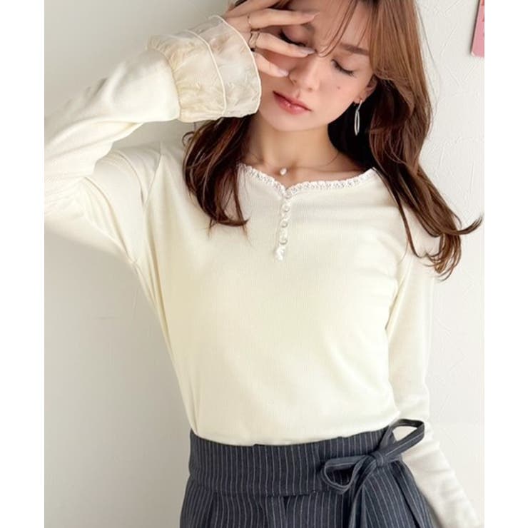 【mily bilet】大人フェミニンを叶える。袖フリルレースヘンリーネックトッ… | Classical Elf  | 詳細画像5 