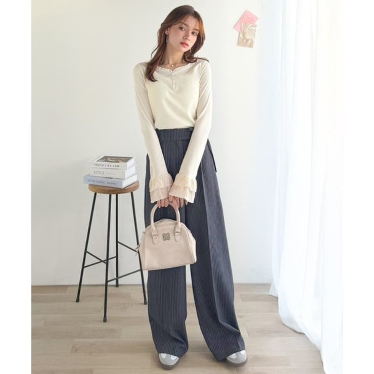 【mily bilet】大人フェミニンを叶える。袖フリルレースヘンリーネックトッ… | Classical Elf  | 詳細画像6 