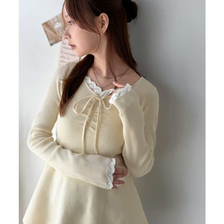 アイボリー | 【mily bilet】甘さをひとさじ、華やぐ大人ガーリー。レースレイヤード風ギ… | Classical Elf 