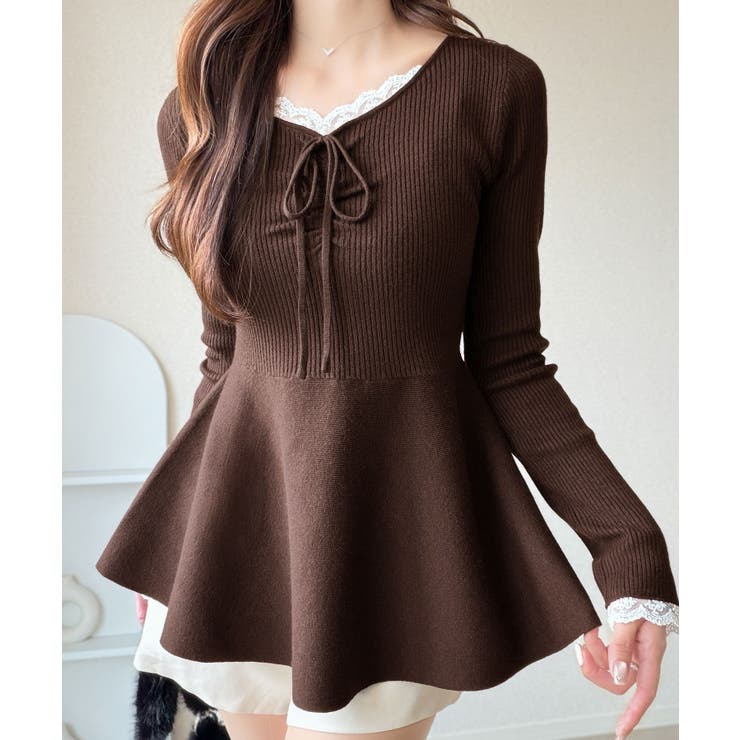 ブラウン | 【mily bilet】甘さをひとさじ、華やぐ大人ガーリー。レースレイヤード風ギ… | Classical Elf 