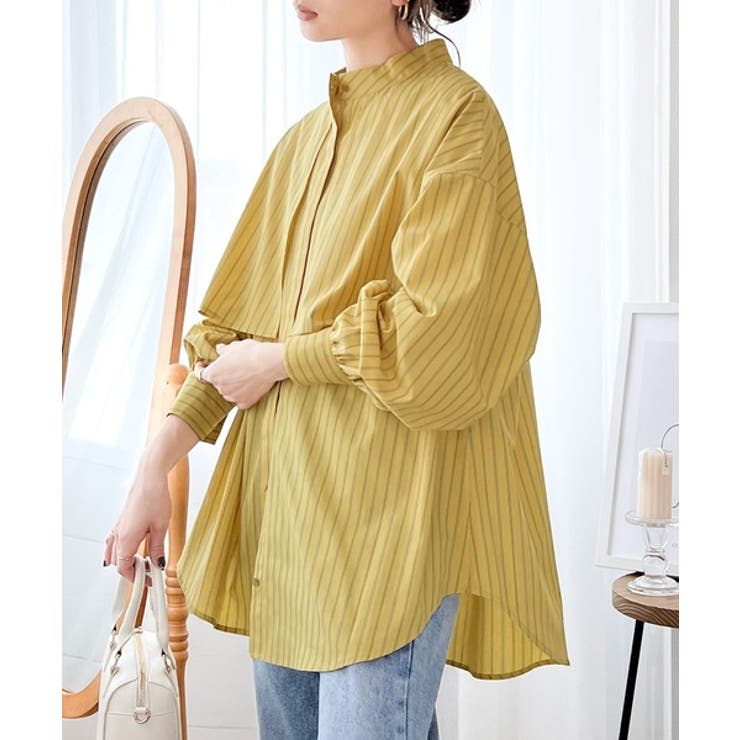 大人にキマる！ボリュームスリーブケープカラーシャツ[品番