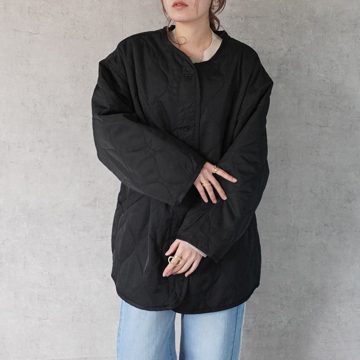 セット割りあり 波キルト ノーカラー ジャケット 裏地あり アウター コート [品番