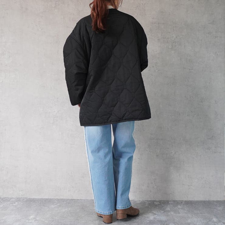 波キルト ノーカラー ジャケット 裏地あり アウター コート [品番