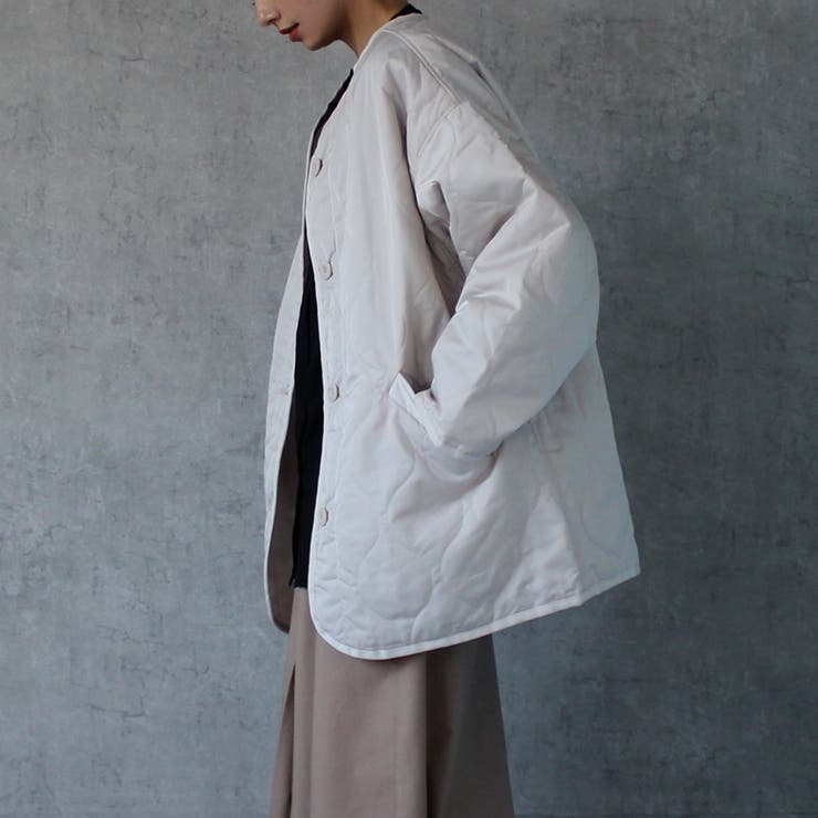 波キルト ノーカラー ジャケット 裏地あり アウター コート [品番