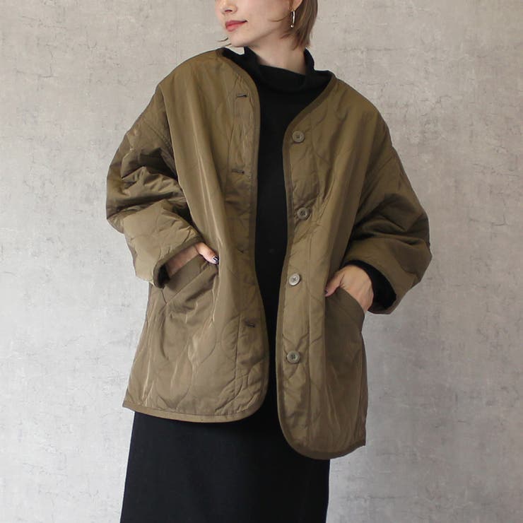 波キルト ノーカラー ジャケット 裏地あり アウター コート [品番