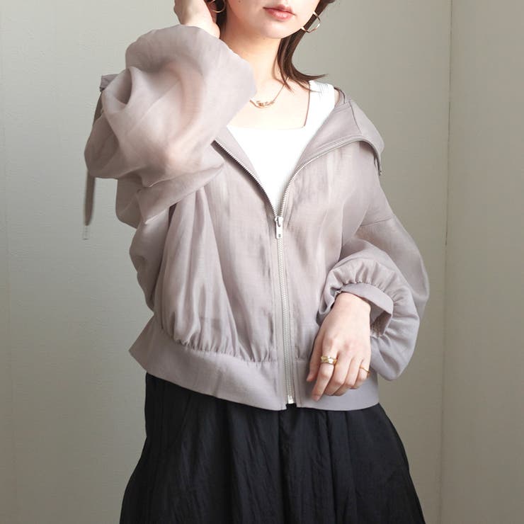 グレージュ | シアー フード付き ボリューム ジャケット マウンテンパーカー アウター 春夏 | SELECT LEVERY 