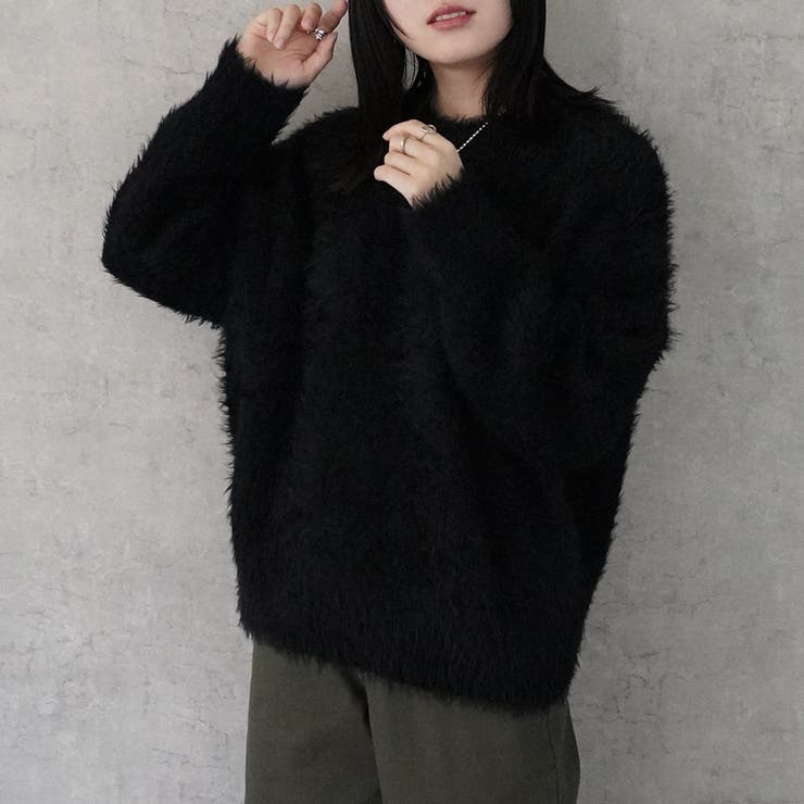 シャギーフェザーニットプルオーバ セーター トップス 長袖 秋冬