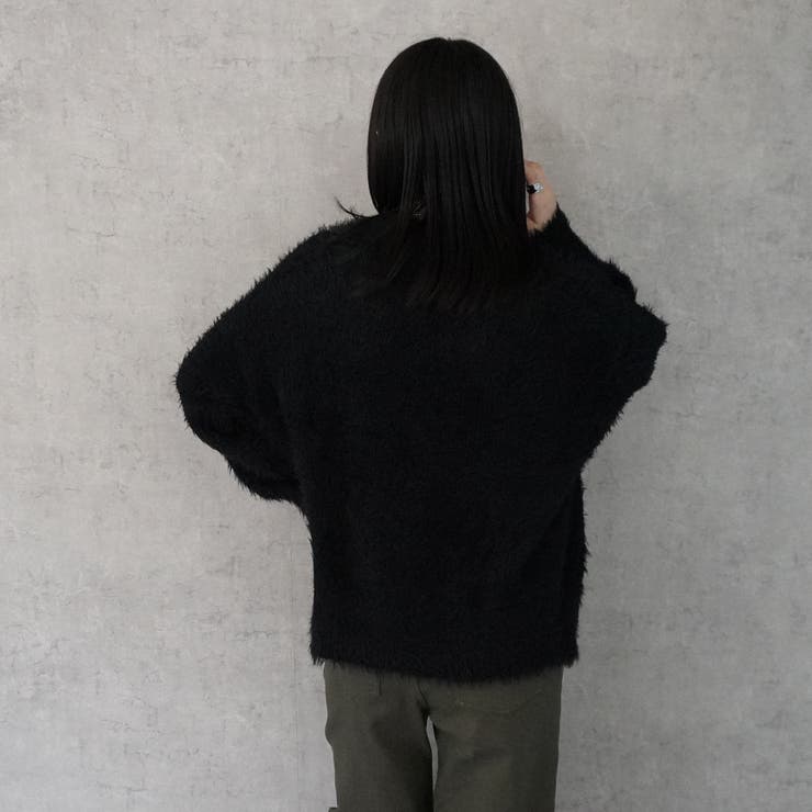 シャギーフェザーニットプルオーバ セーター トップス 長袖 秋冬