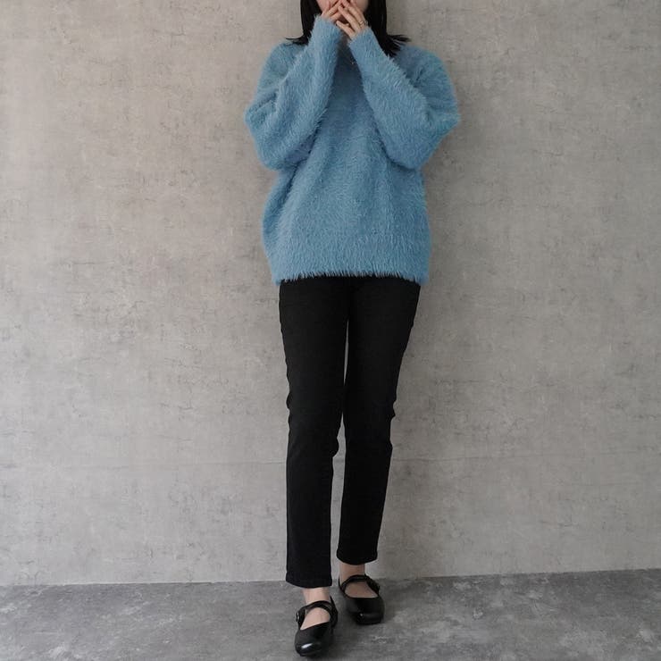 シャギーフェザーニットプルオーバ セーター トップス 長袖 秋冬