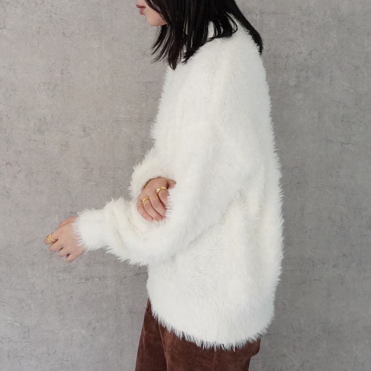 シップスデイズ ファーカシミヤクルーネックセーター 茶系 長袖ニット ふわふわ レディース