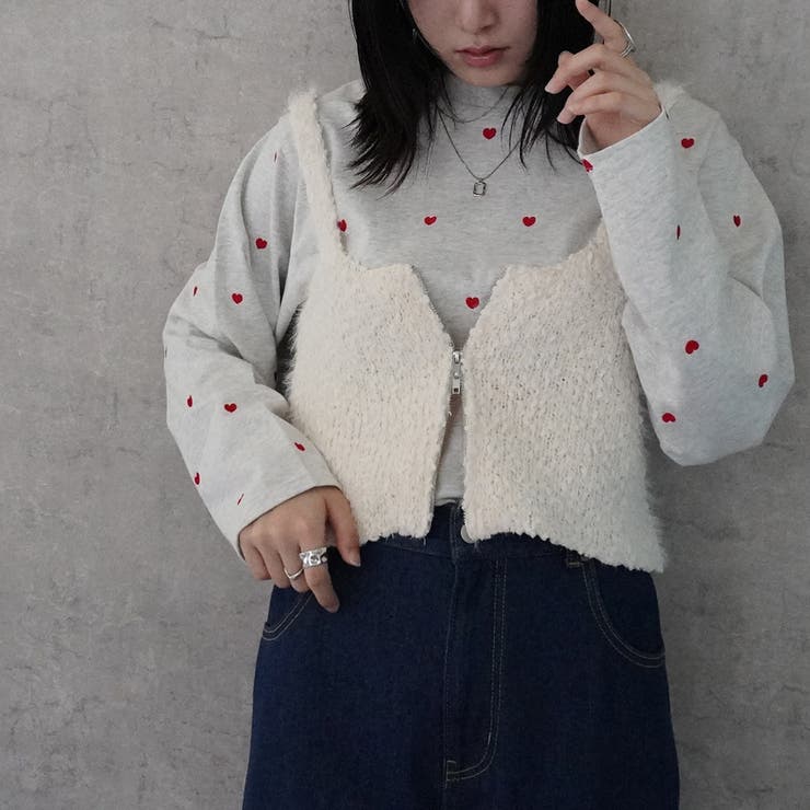 アイボリー | ダブルファスナーポップコーンフェザービスチェ トップス ベスト 秋冬  | SELECT LEVERY 