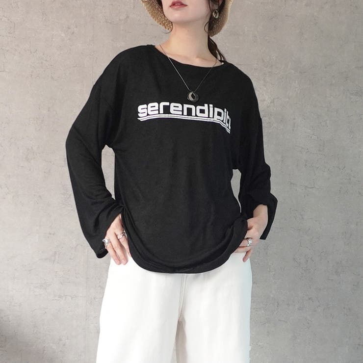 ブラック | シアーロゴプリントTシャツ ロンT トップス 長袖 春夏 秋 | SELECT LEVERY 