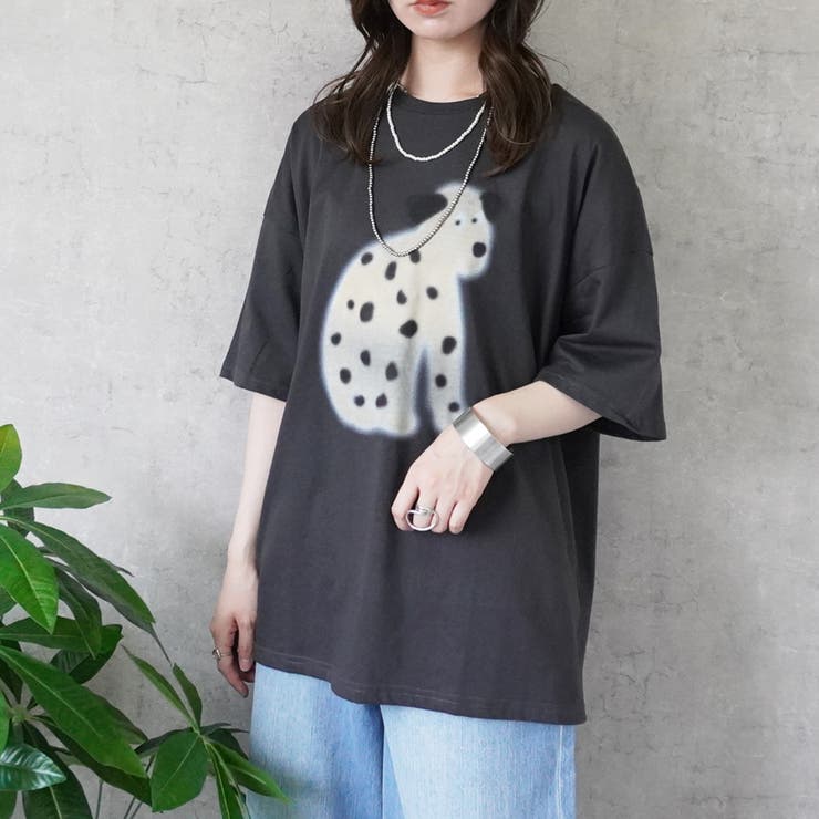 チャコール | ぼやぼやダルメシアンビッグTシャツ 半袖 ドッグTシャツ 犬 トップス | SELECT LEVERY 
