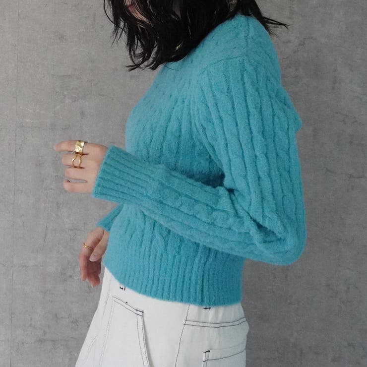 細ケーブルクロップド丈ニット ショートニット プルオーバー トップス