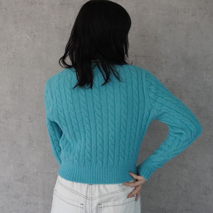 細ケーブルクロップド丈ニット ショートニット プルオーバー トップス