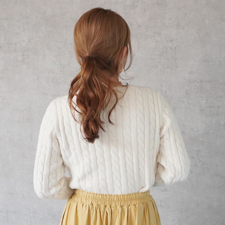 細ケーブルクロップド丈ニット ショートニット プルオーバー トップス