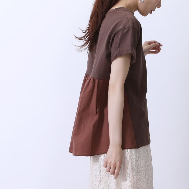 天竺 異素材 組み合わせ プルオーバー Tシャツ フレア カットソー 半袖 品番 Stsw Select Levery セレクトリベリー のレディースファッション通販 Shoplist ショップリスト