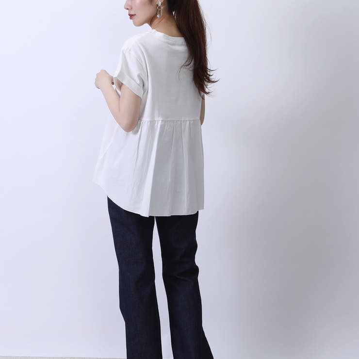 天竺 異素材 組み合わせ プルオーバー Tシャツ フレア カットソー 半袖 品番 Stsw Select Levery セレクトリベリー のレディースファッション通販 Shoplist ショップリスト