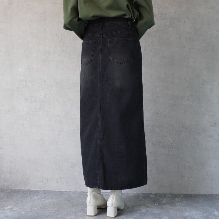 LE GRAND BLEU スリット ロングスカート【M】ダークグレー LE CIEL BLEU スカート タックフロントスリットスカート / Tuck