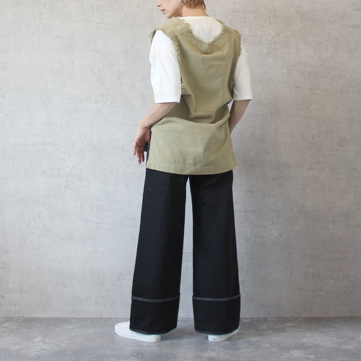 ワンウォッシュブラック | 配色 ステッチ ワイドデニム | SELECT LEVERY 