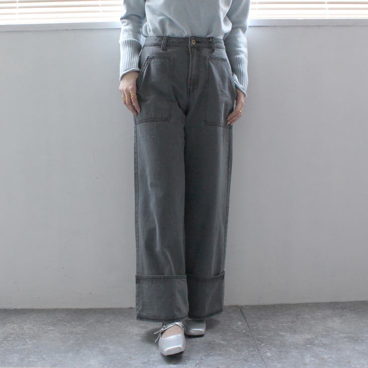 ウォッシュグレー | 配色 ステッチ ワイドデニム | SELECT LEVERY 