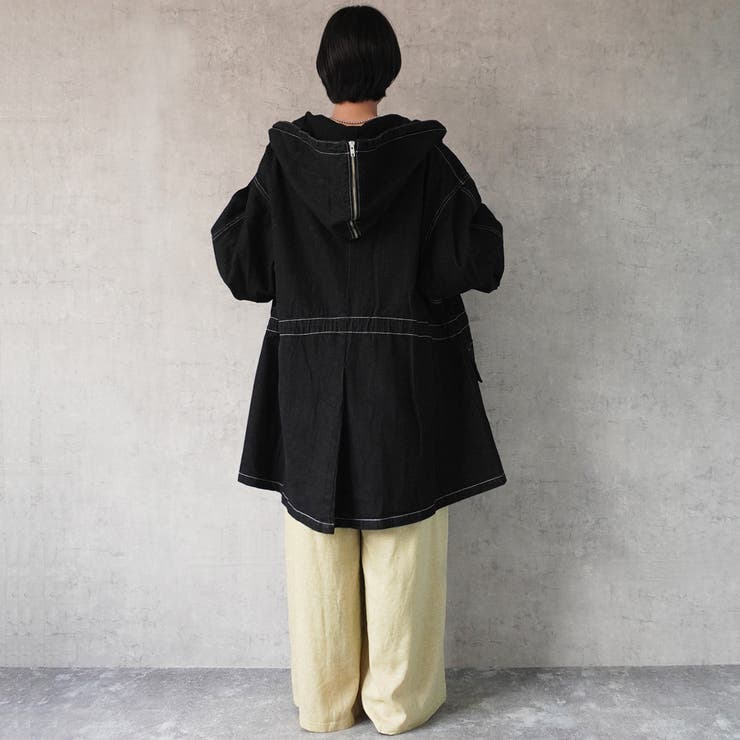 2wayフード付きミリタリーデニムジャケット ビックカラー オール  