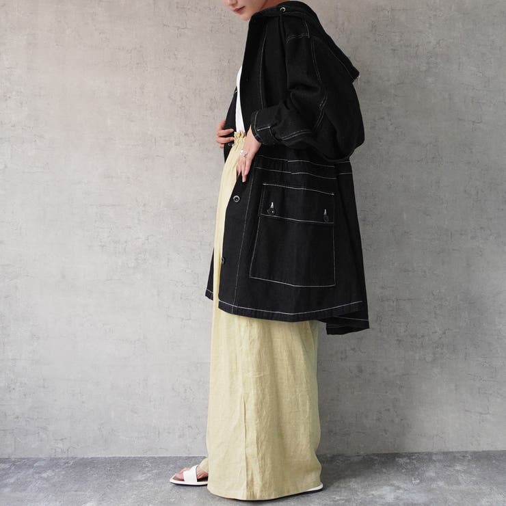 2wayフード付きミリタリーデニムジャケット ビックカラー オール  