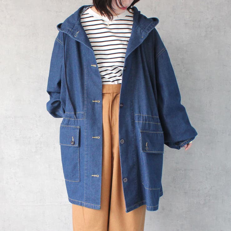 2wayフード付きミリタリーデニムジャケット ビックカラー オール  