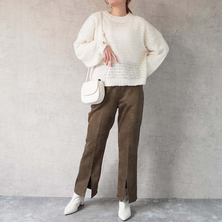フェイクスエードセミフレアパンツ ボトムス スリット ロング 秋冬 春 | SELECT LEVERY  | 詳細画像20 