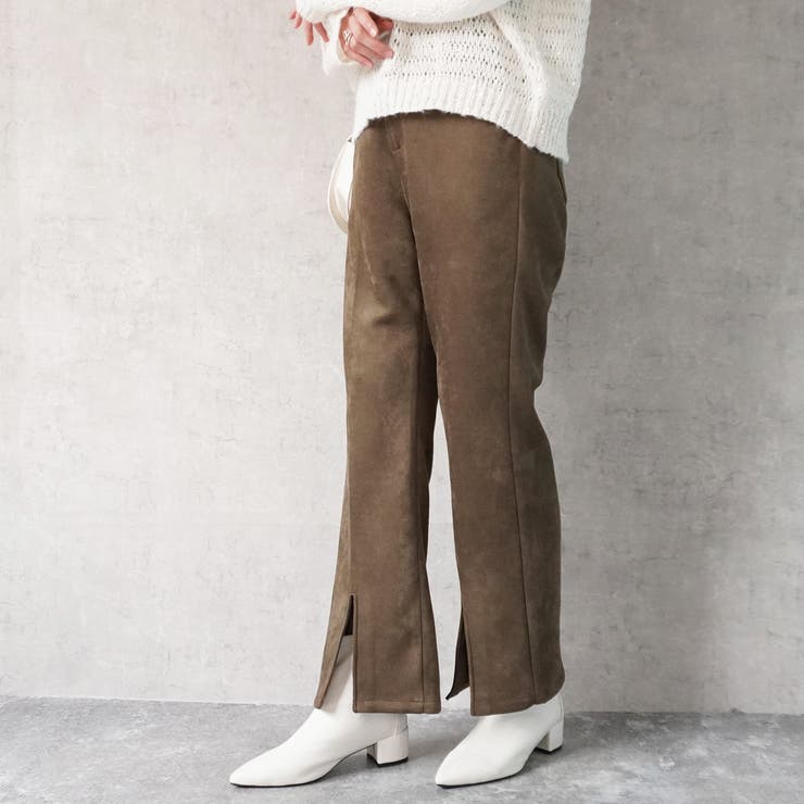 フェイクスエードセミフレアパンツ ボトムス スリット ロング 秋冬 春 | SELECT LEVERY  | 詳細画像18 