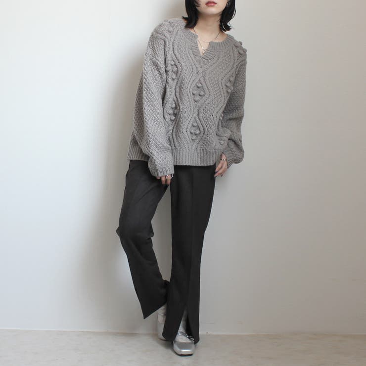 フェイクスエードセミフレアパンツ ボトムス スリット ロング 秋冬 春 | SELECT LEVERY  | 詳細画像25 