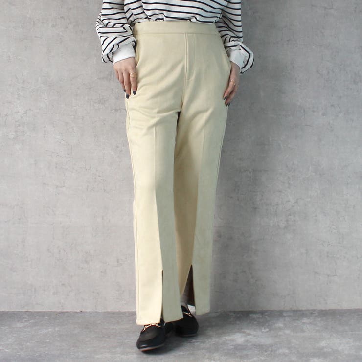 フェイクスエードセミフレアパンツ ボトムス スリット ロング 秋冬 春 | SELECT LEVERY  | 詳細画像6 