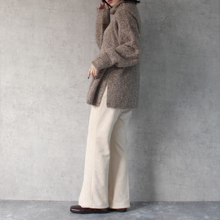 フェイクスエードセミフレアパンツ ボトムス スリット ロング 秋冬 春 | SELECT LEVERY  | 詳細画像5 