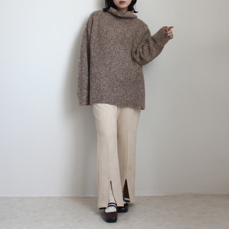 フェイクスエードセミフレアパンツ ボトムス スリット ロング 秋冬 春 | SELECT LEVERY  | 詳細画像2 