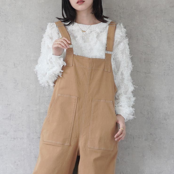 配色ステッチベイカーサロペット パンツ ロングシーズン 春夏