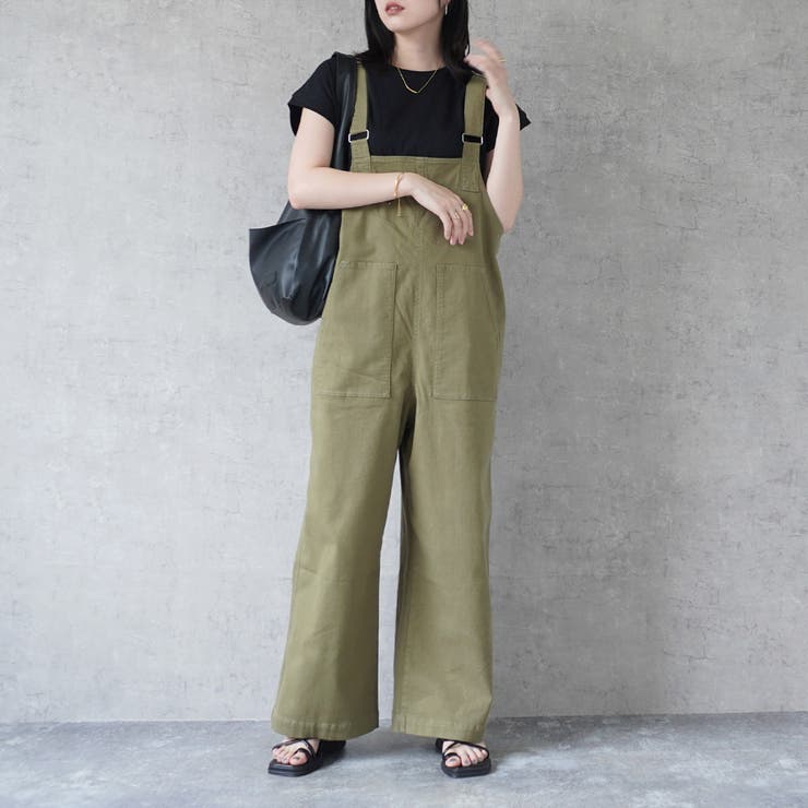 カーキ | 配色ステッチベイカーサロペット パンツ ロングシーズン 春夏 秋冬  | SELECT LEVERY 