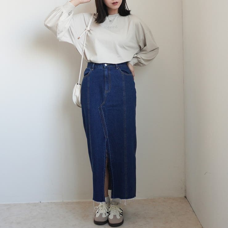 ロングデニムスカート スリット ロングスカート[品番