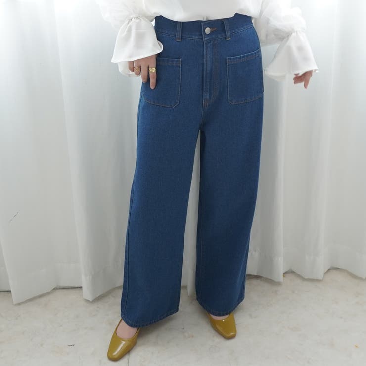 フロントポケットデニムワイドパンツ ストレートパンツ オールシーズン