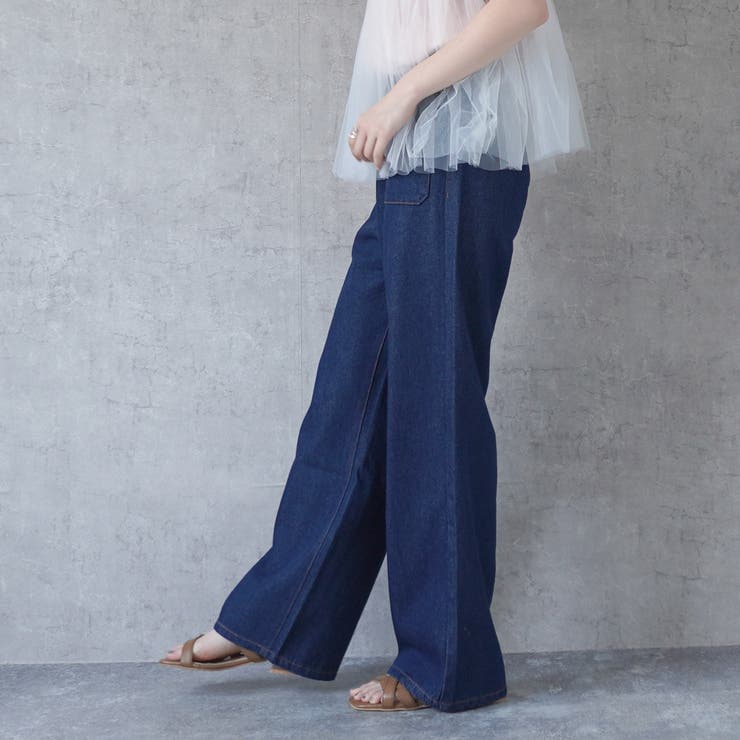 フロントポケットデニムワイドパンツ ストレートパンツ オール フロントポケットデニムワイドパンツ ストレートパンツ オール