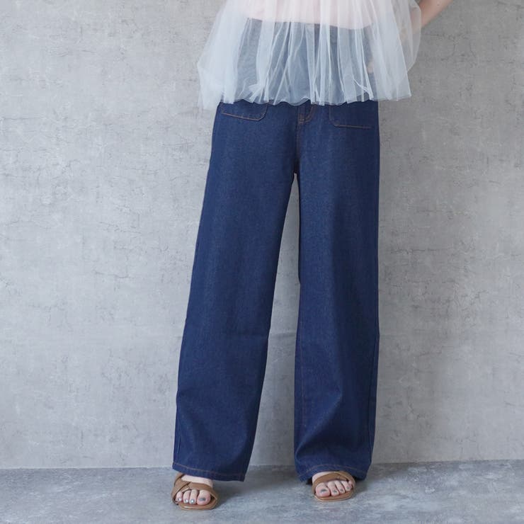 フロントポケットデニムワイドパンツ ストレートパンツ オール
