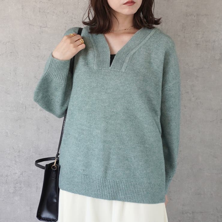 未使用 未着 アンタイトル【洗える】レーヨンストレッチ キーネックニット UNTITLED - 未使用 未着 アンタイトル【洗える】レーヨンストレッチ